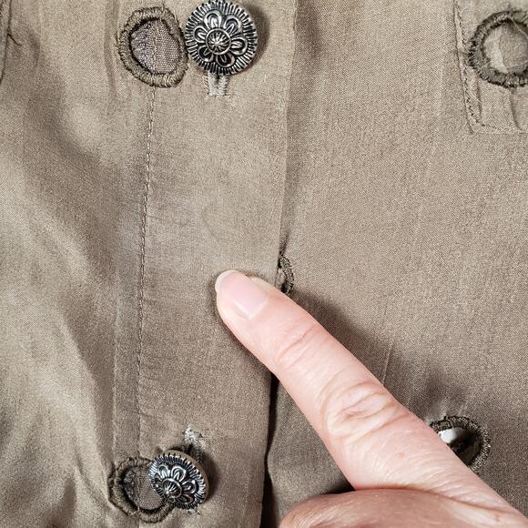 Sara Berman 70% Silk Brown Long Sleeve Cut-Out Shirt Women's Size Medium - Picture 4 of 12